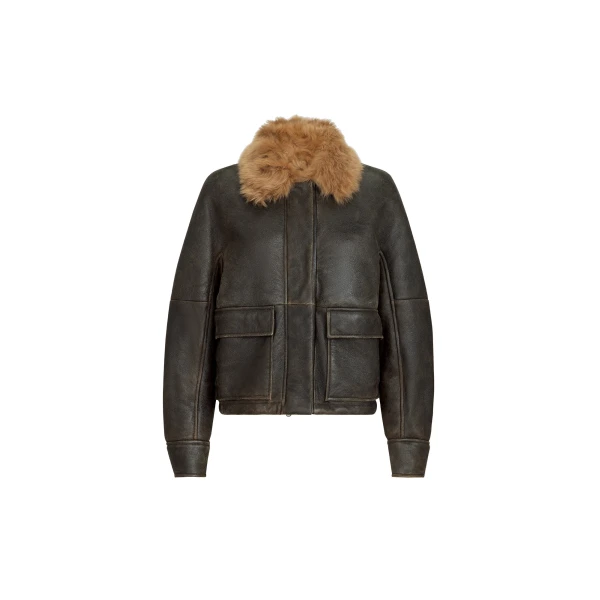 Vintage-Effect shearling aviator jacket in Brown