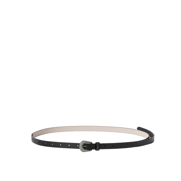 Brunello Cucinelli Vintage-effect leather belt with monili in Black | Belts | Coveti