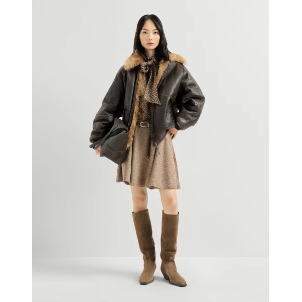 Vintage-effect shearling bomber jacket in Hazelnut - Image 6