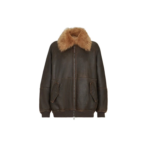 Vintage-effect shearling bomber jacket in Hazelnut