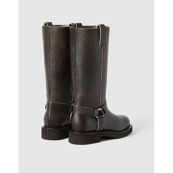 Vintage leather Biker Boots in Rust Brown - Image 3
