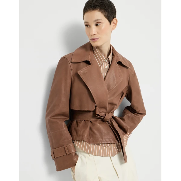 Vintage nappa Crop trenchcoat in Brown - Image 5