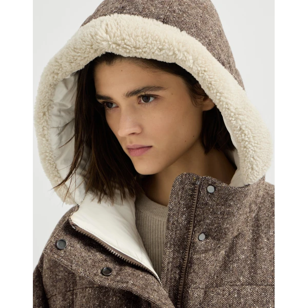 Brunello Cucinelli Virgin wool down coat with shearling in Brown