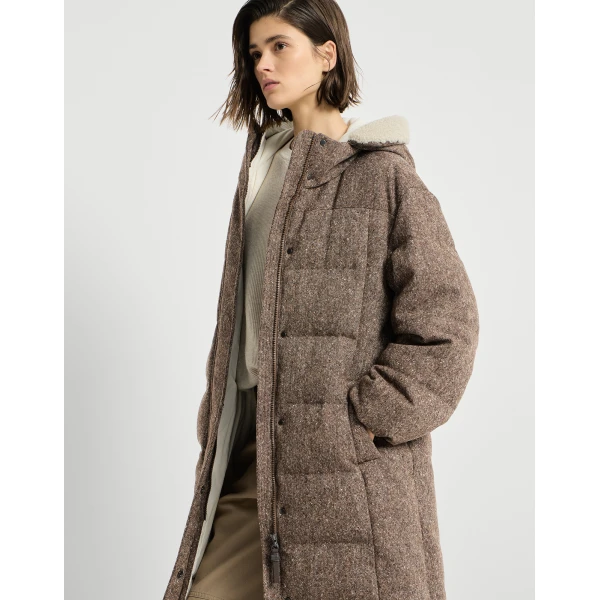 Brunello Cucinelli Virgin wool down coat with shearling in Brown