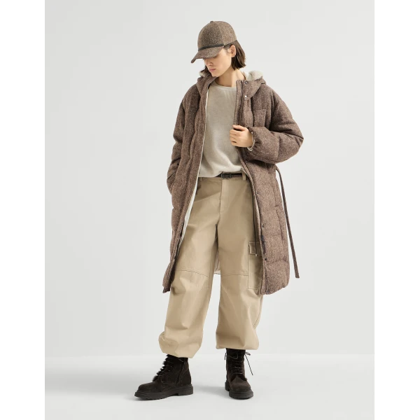 Brunello Cucinelli Virgin wool down coat with shearling in Brown