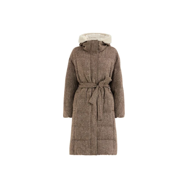 Virgin wool down coat with shearling in Brown