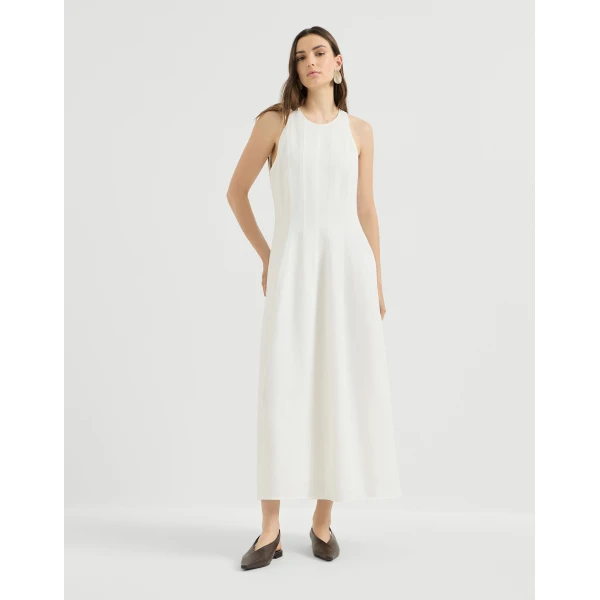 Viscose and linen fluid twill dress in White - Image 2