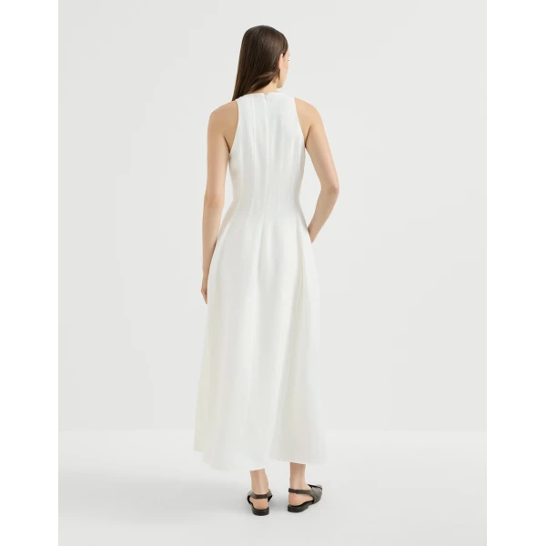 Viscose and linen fluid twill dress in White - Image 3