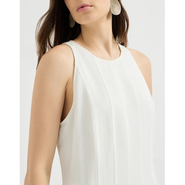 Viscose and linen fluid twill dress in White - Image 4