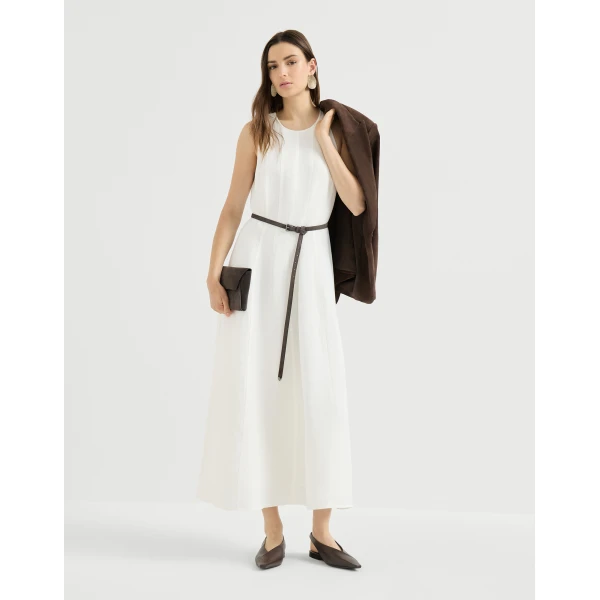 Viscose and linen fluid twill dress in White - Image 6