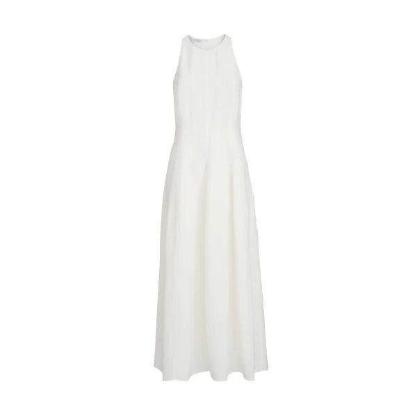 Viscose and linen fluid twill dress in White