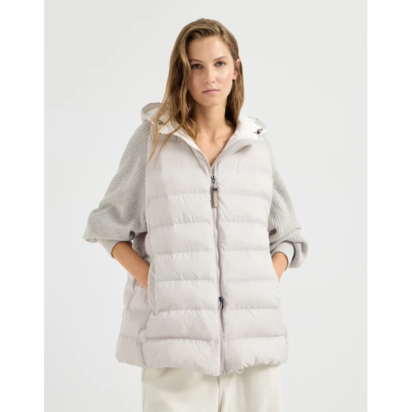 Brunello Cucinelli Water-resistant nylon down jacket in Light Grey