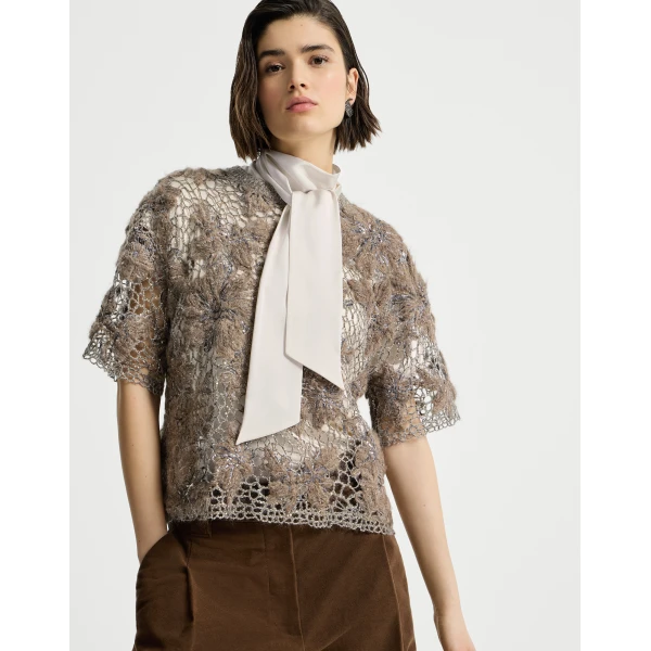 Whispering Bloom Embroidery T-shirt in Pine Cone Brown - Image 5