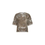 Brunello Cucinelli Whispering Bloom Embroidery T-shirt in Pine Cone Brown