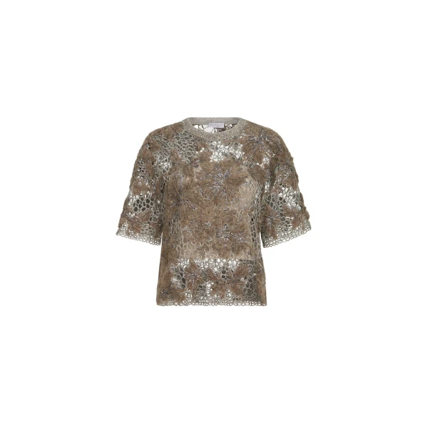 Whispering Bloom Embroidery T-shirt in Pine Cone Brown