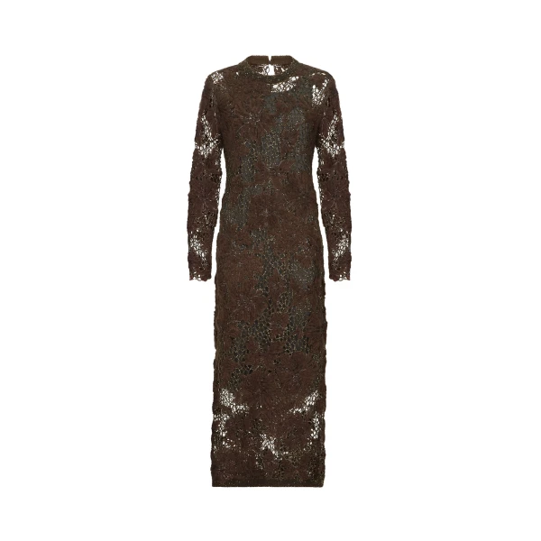 Whispering bloom embroidery dress in Brown