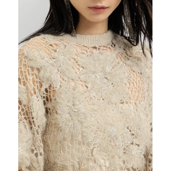 Whispering bloom embroidery sweater in Sand - Image 4