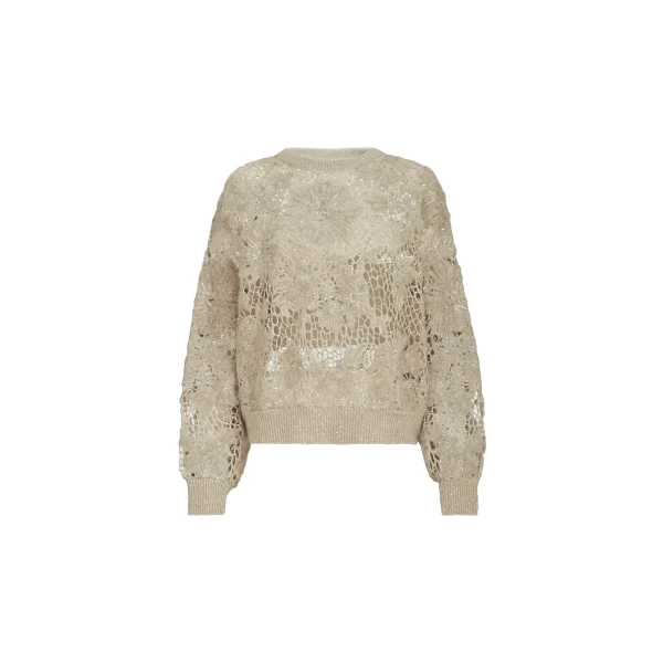Whispering bloom embroidery sweater in Sand