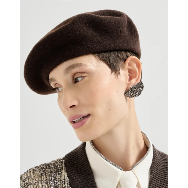 Brunello Cucinelli Wool beret in Cocoa, view 2 | Hats | Coveti