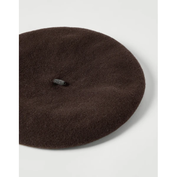 Brunello Cucinelli Wool beret in Cocoa, view 3 | Hats | Coveti