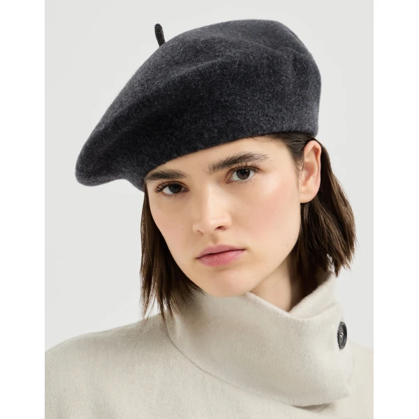 Brunello Cucinelli Wool beret in Lignite Grey, view 2 | Hats | Coveti