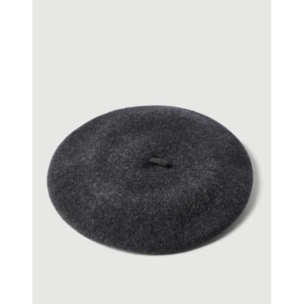 Brunello Cucinelli Wool beret in Lignite Grey, view 3 | Hats | Coveti