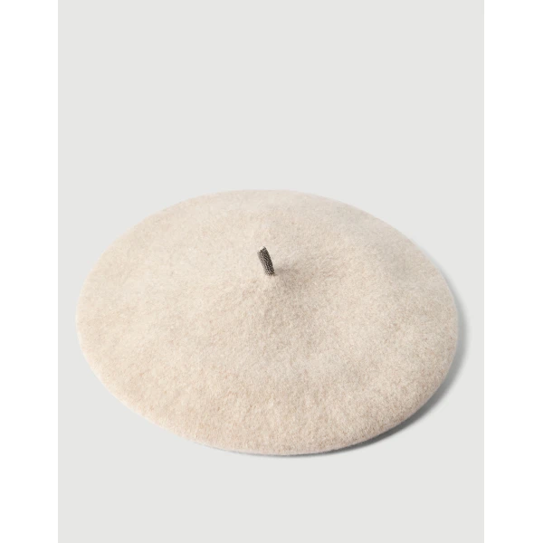 Brunello Cucinelli Wool beret in Pearl, view 3 | Hats | Coveti
