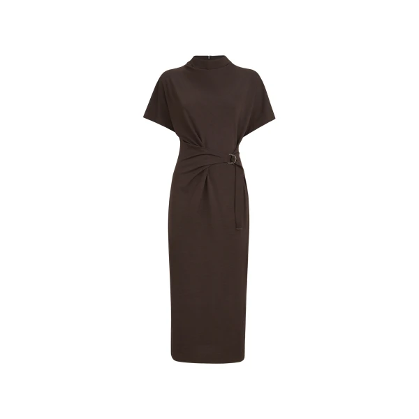 Wrap belt dress in Coffee