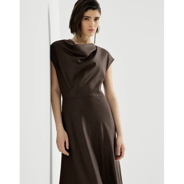 Brunello Cucinelli Wrap-effect dress in Pine Cone Brown