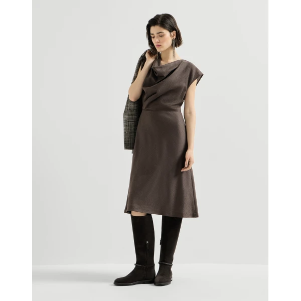Brunello Cucinelli Wrap-effect dress in Pine Cone Brown