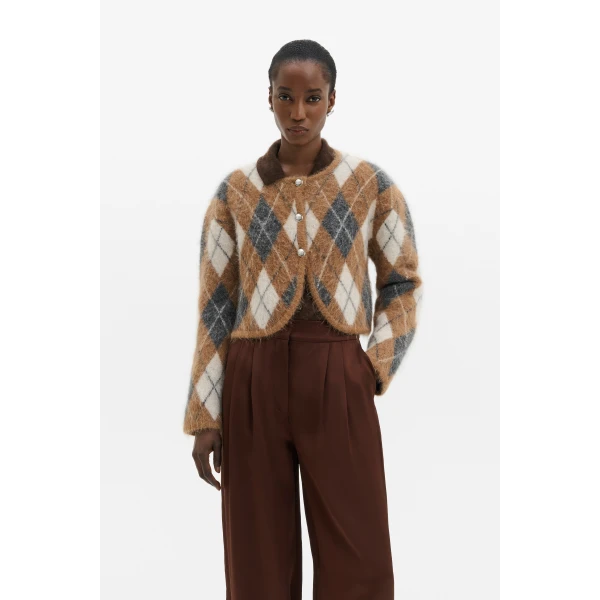 By Malina Aislinn Cardigan in Camel Argyle Checks | Cardigan | Coveti
