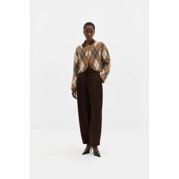 By Malina Aislinn Cardigan in Camel Argyle Checks | Cardigan | Coveti