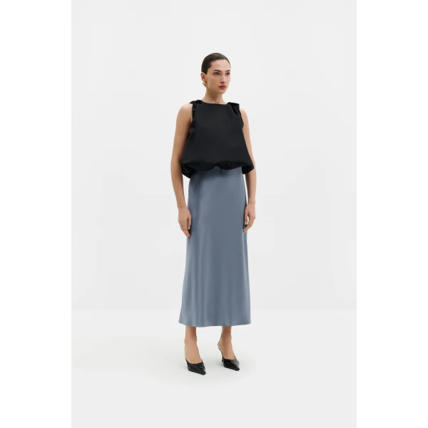 By Malina Aubree Midi Skirt in Steel Blue | Midi Skirts | Coveti