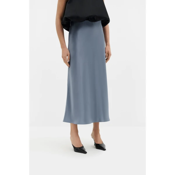 By Malina Aubree Midi Skirt in Steel Blue | Midi Skirts | Coveti