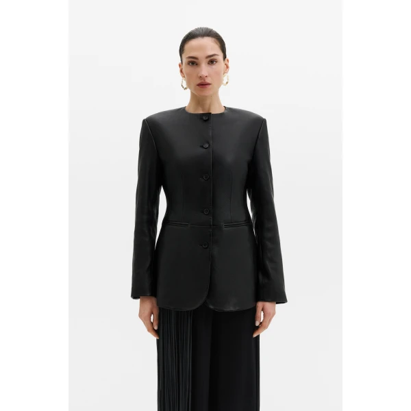 By Malina Carol Leather Blazer in Black | Leather Jackets | Coveti