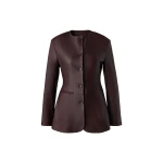 By Malina Carol Leather Blazer in Burgundy | Leather Jackets | Coveti