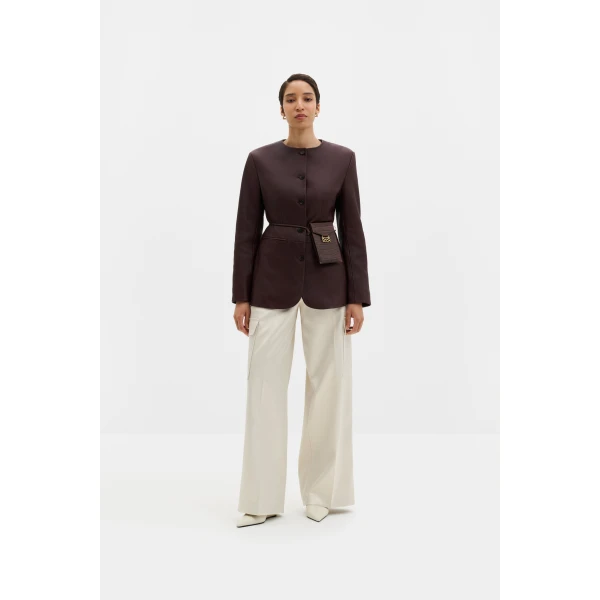 By Malina Carol Leather Blazer in Burgundy | Leather Jackets | Coveti
