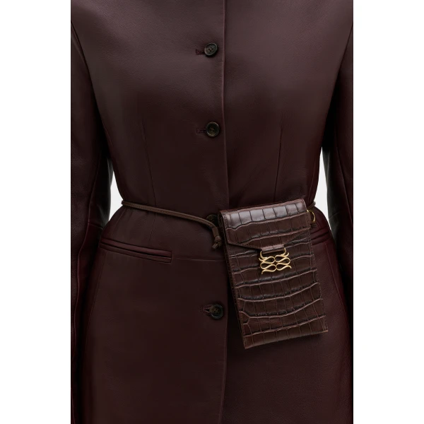 By Malina Carol Leather Blazer in Burgundy | Leather Jackets | Coveti