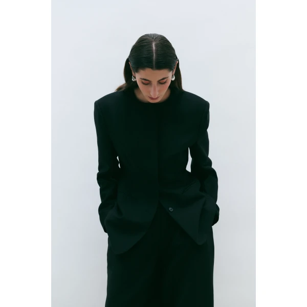 By Malina Carol Wool Blazer in Black | Blazers | Coveti