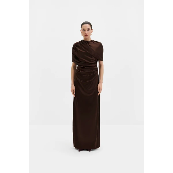 By Malina Cassia Maxi Dress in Dark Brown | Maxi Dresses | Coveti