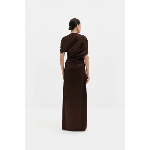 By Malina Cassia Maxi Dress in Dark Brown | Maxi Dresses | Coveti