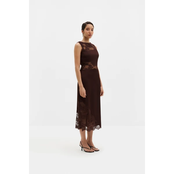 By Malina Desire Midi Dress in Espresso | Midi Dresses | Coveti