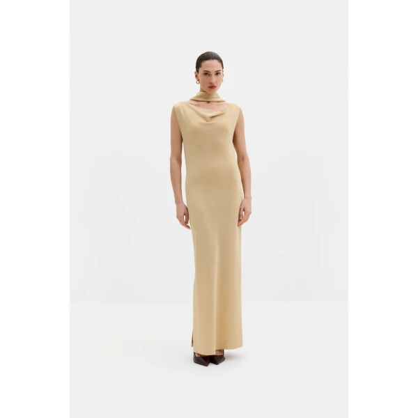By Malina Donia Maxi Dress in Pale Gold | Maxi Dresses | Coveti