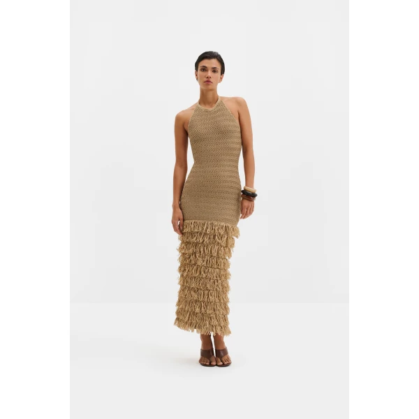 By Malina Elissa Maxi Dress in Sand | Maxi Dresses | Coveti