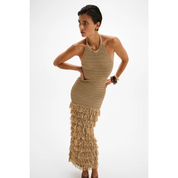 By Malina Elissa Maxi Dress in Sand | Maxi Dresses | Coveti