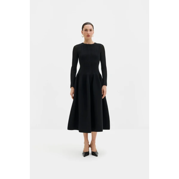 By Malina Elona Midi Dress in Black | Midi Dresses | Coveti