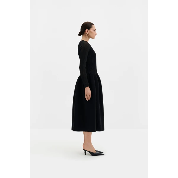 By Malina Elona Midi Dress in Black | Midi Dresses | Coveti