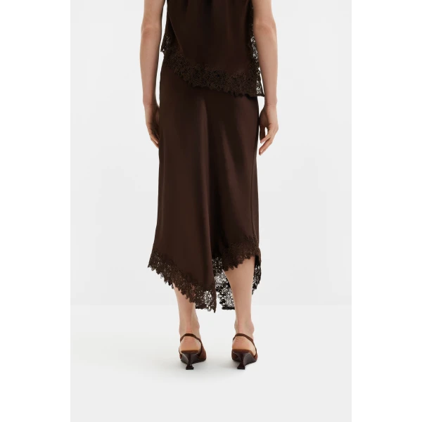 By Malina Heylin Midi Skirt in Dark Brown | Midi Skirts | Coveti