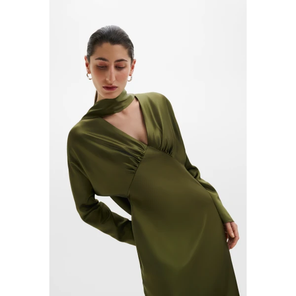 By Malina Ingrid Midi Dress in Moss Green | Midi Dresses | Coveti
