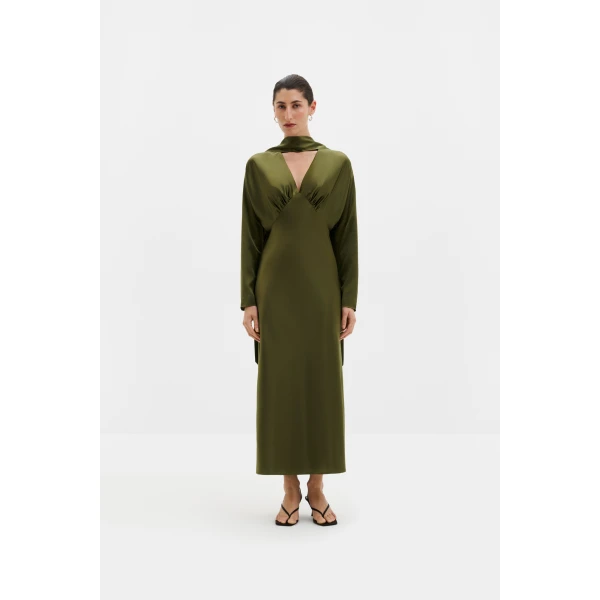 By Malina Ingrid Midi Dress in Moss Green | Midi Dresses | Coveti
